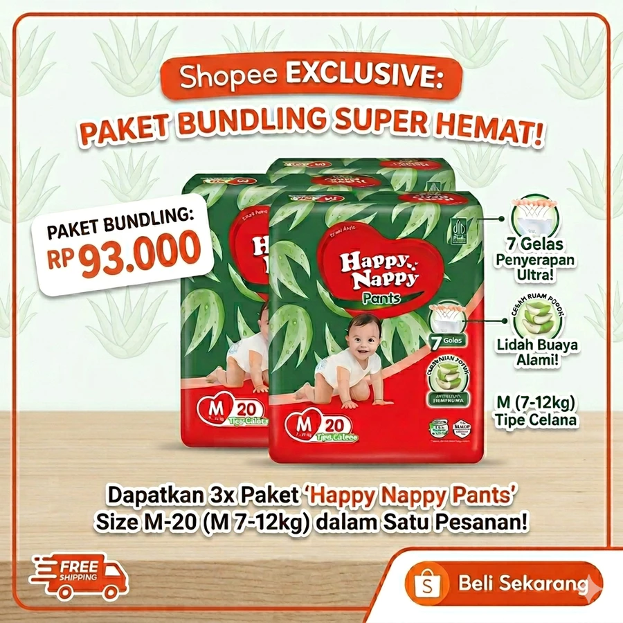 Happy Nappy Pants M20 Paket Bundling 3 Pack
